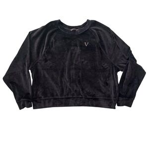 Victoria’s Secret Black Velour Cropped Sweatshirt XL Gold V Logo Y2K Soft Luxe
